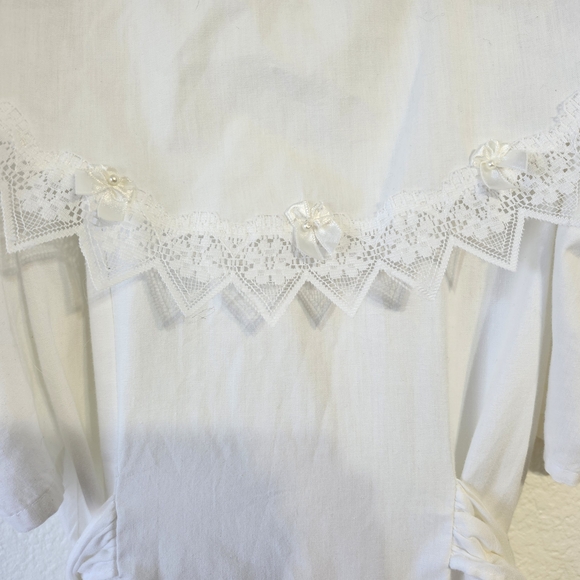 VINTAGE EASTER Spring FIRST COMMUNION British Yoke Collar Puff Sleeve Dress - Picture 4 of 8